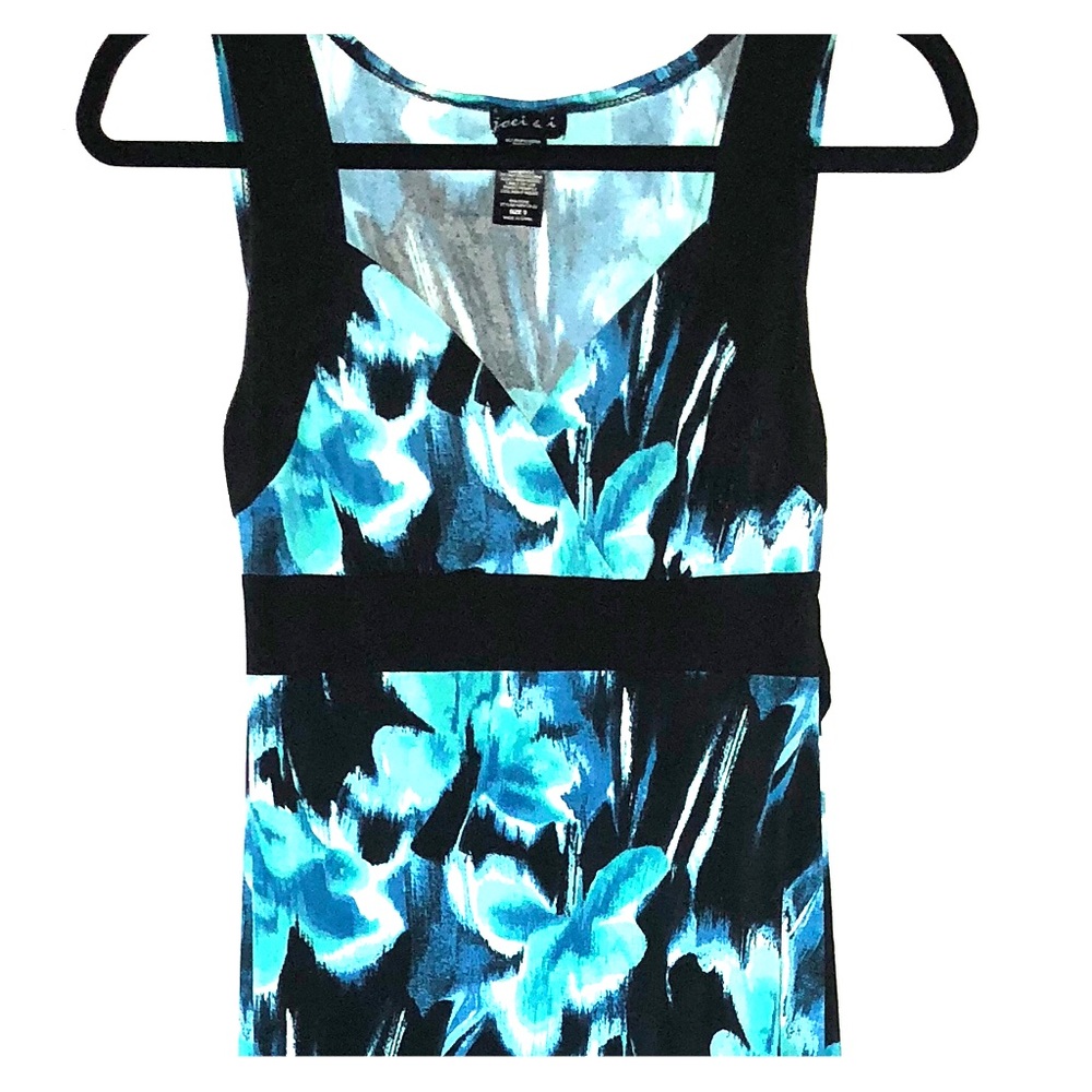 Floral, Blue & Black Tie-Back Maxi Dress